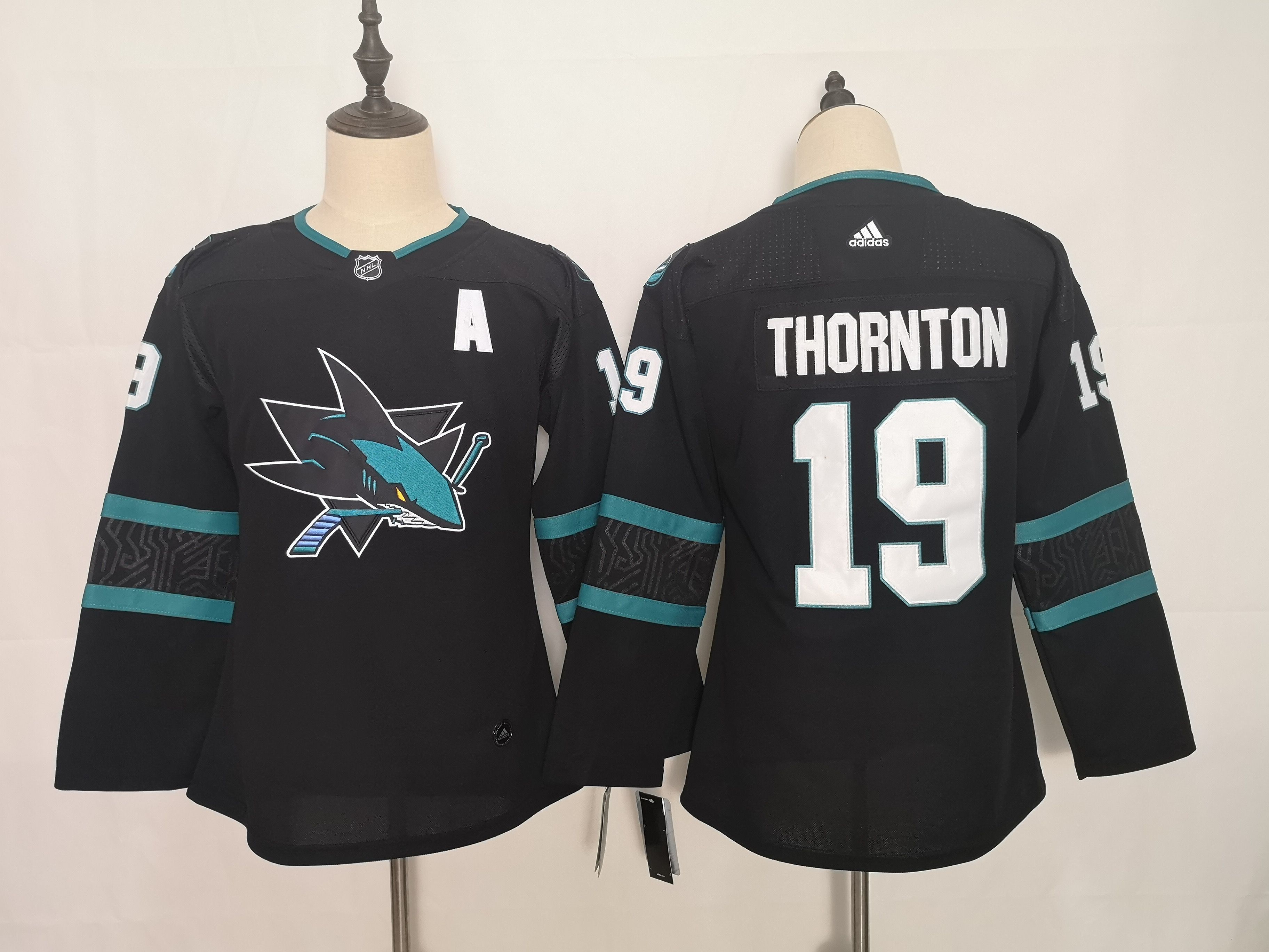 Women San Jose Sharks 19 Thornton Black Adidas Stitched NHL Jersey